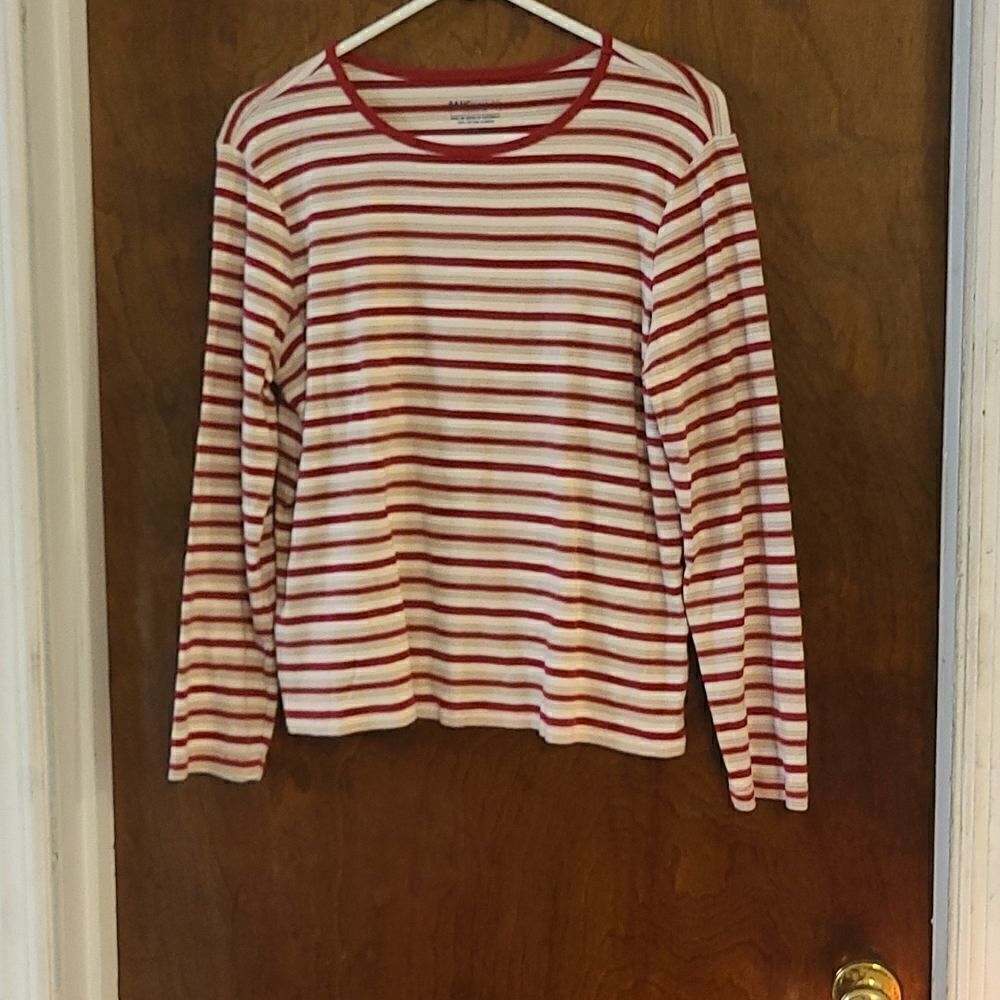 XL Basic Editions Red and White Striped Long Sleeved Top